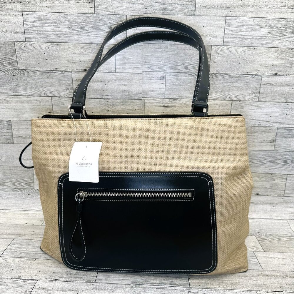 NWT Liz Claiborne Accessories Large Natural/Black Shoulder Bag